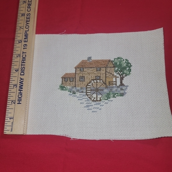 Cross-stitch handmade water building scene.  Just needs a frame. - Picture 3 of 3